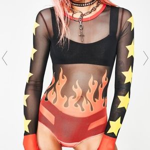 Dolls Kill mesh flame bodysuit